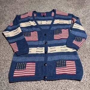 Cambridge Dry Goods Patriotic US Flag Cotton Ramie Cardigan - L